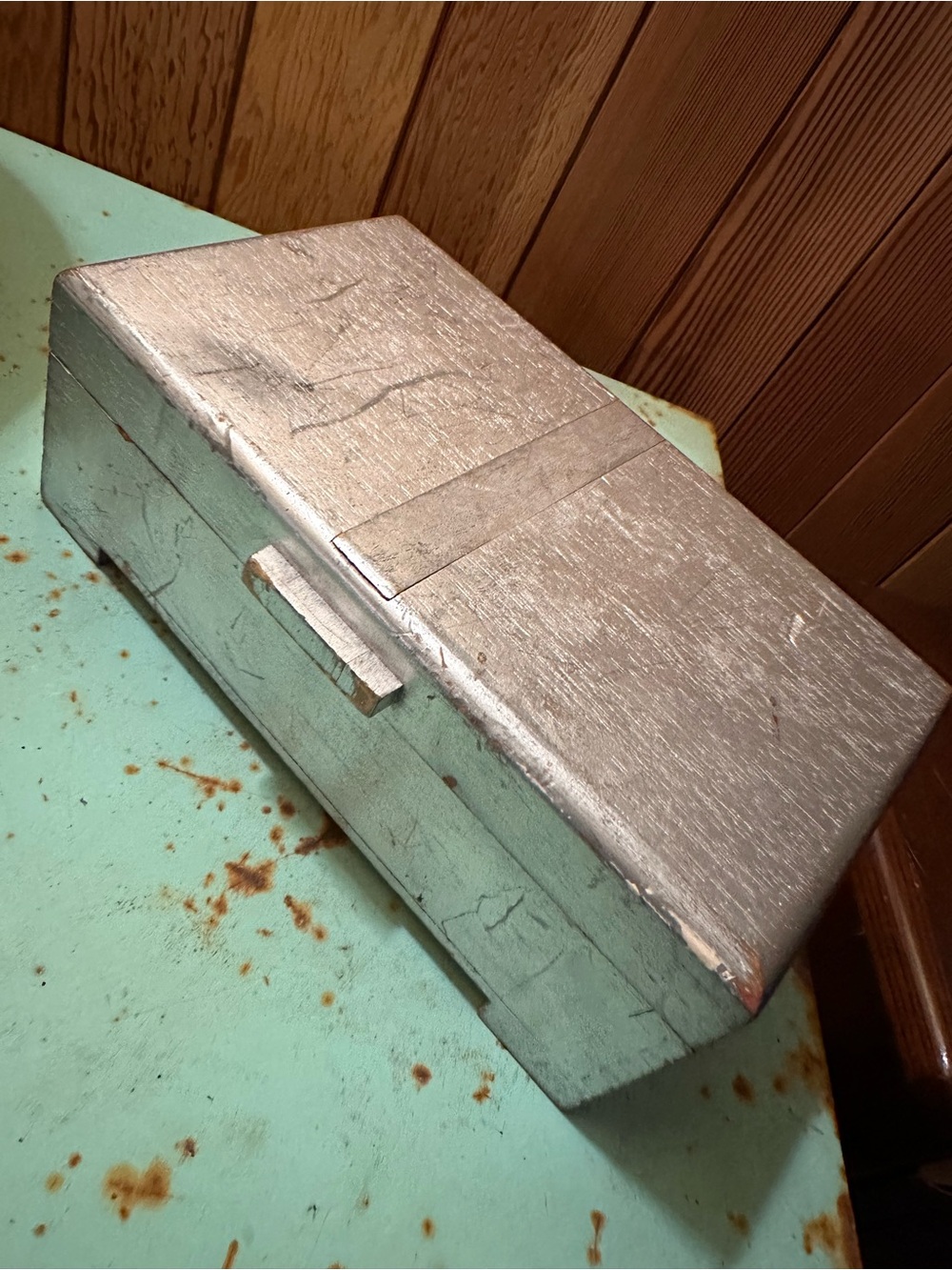 2️⃣Vintage Silver Painted Mahogany Wood Jewelry or Trinket Box